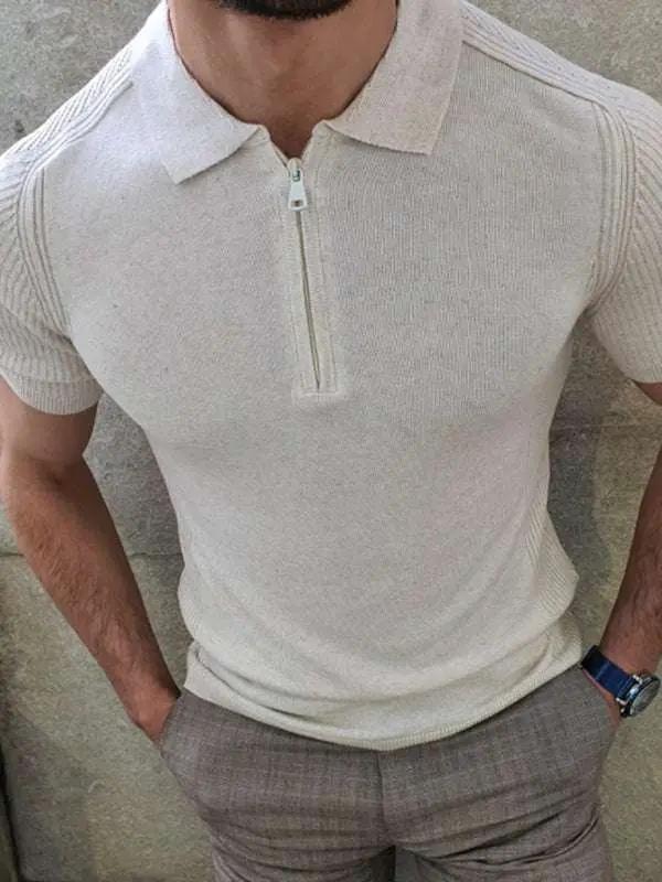 Sleek Slim Fit Polo Collar Short-Sleeve Knitted Sweater for Effortless Style - MENLL