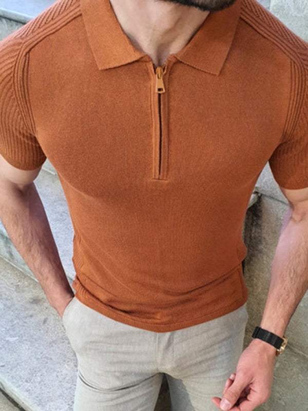 Sleek Slim Fit Polo Collar Short-Sleeve Knitted Sweater for Effortless Style - MENLL