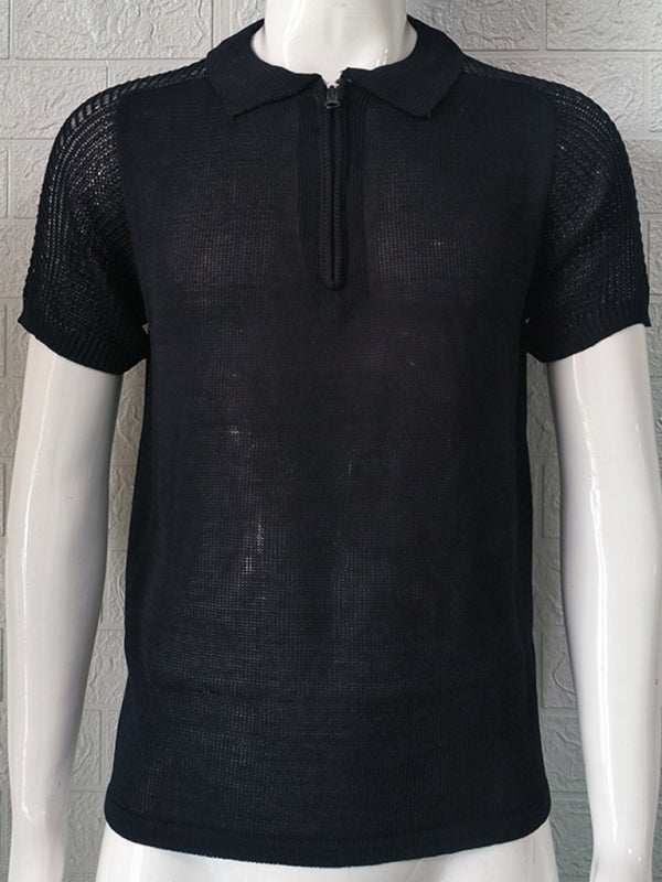 Sleek Slim Fit Polo Collar Short-Sleeve Knitted Sweater for Effortless Style - MENLL