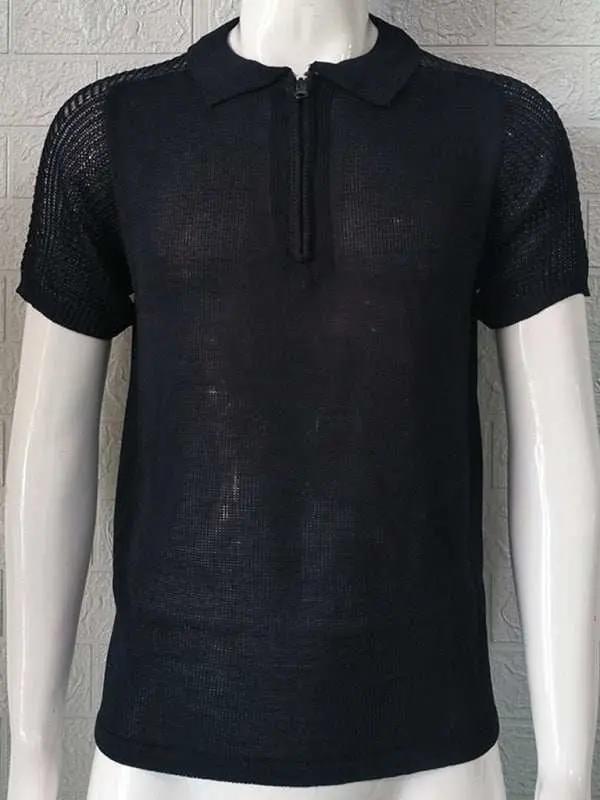 Sleek Slim Fit Polo Collar Short-Sleeve Knitted Sweater for Effortless Style - MENLL