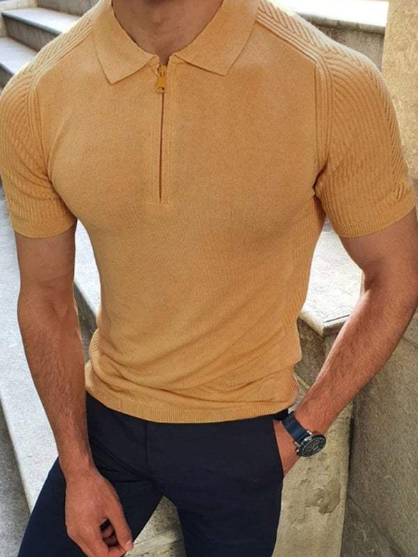 Sleek Slim Fit Polo Collar Short-Sleeve Knitted Sweater for Effortless Style - MENLL
