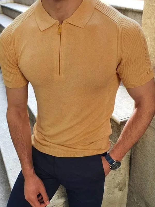 Sleek Slim Fit Polo Collar Short-Sleeve Knitted Sweater for Effortless Style - MENLL