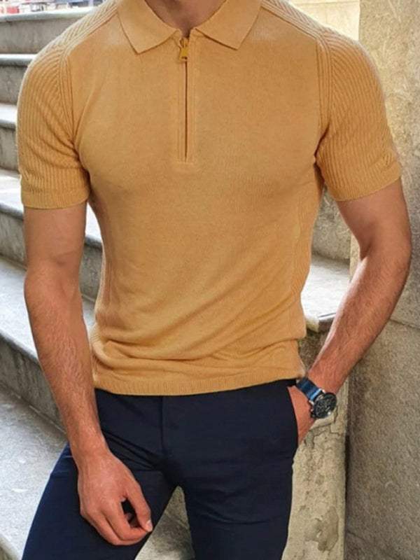 Sleek Slim Fit Polo Collar Short-Sleeve Knitted Sweater for Effortless Style - MENLL