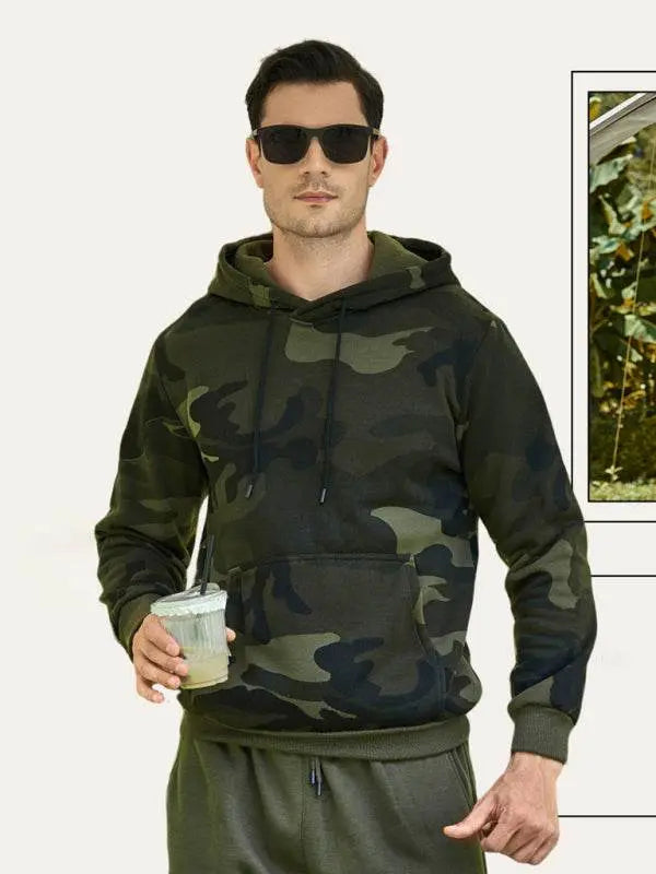 MENLL Camouflage Print Men's Hooded Sweatshirt Casual Comfort Pullover by MENLL