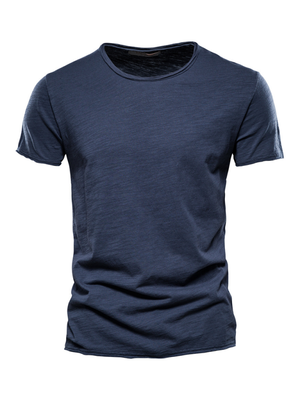 Men's Premium Slub Cotton Round Neck Tee - Effortless Style for Spring & Summer