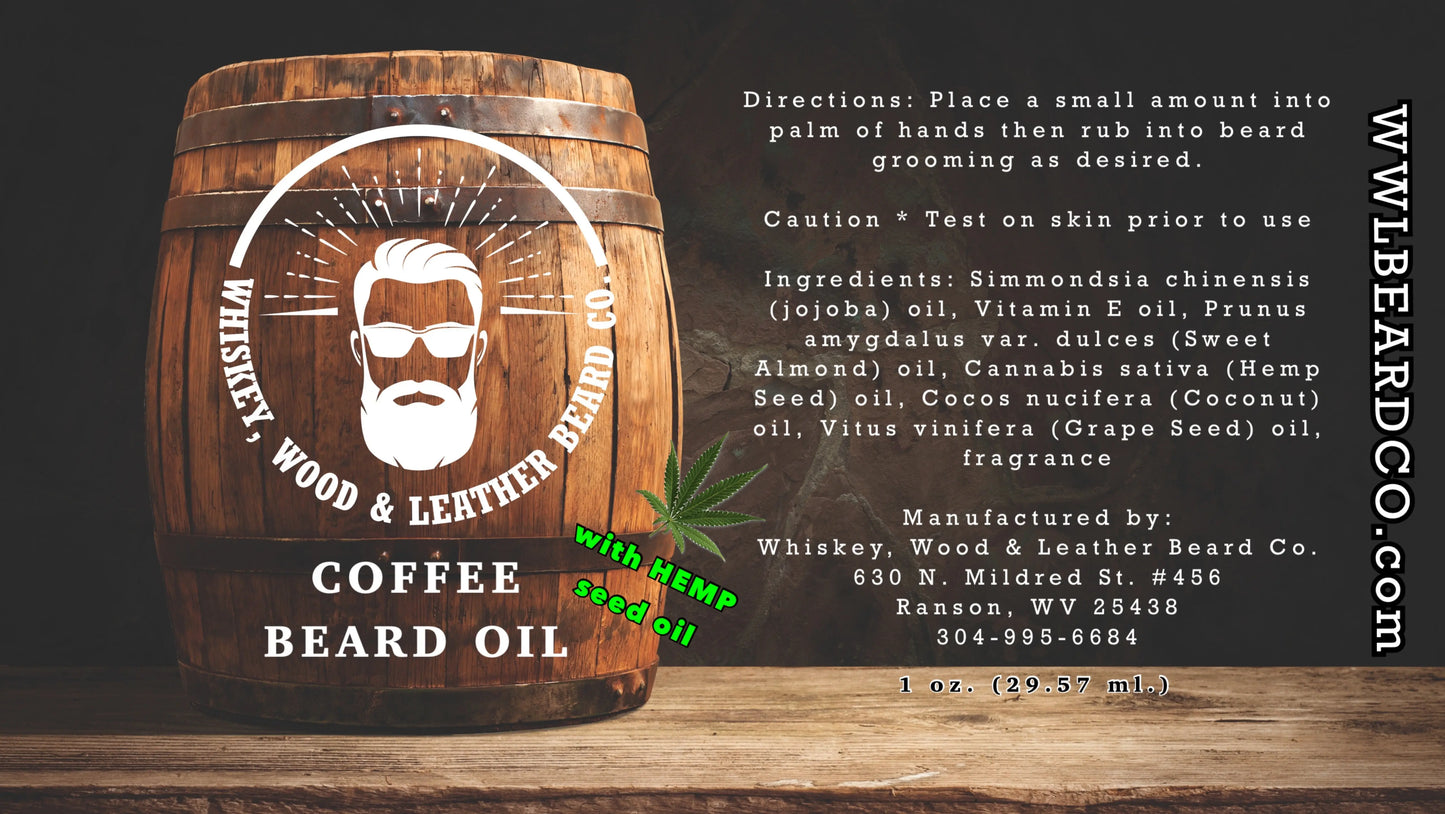 Beard Oil - Coffee Scented - Whiskey Wood Leather Whiskey, Wood & Leather Beard Company, LLC