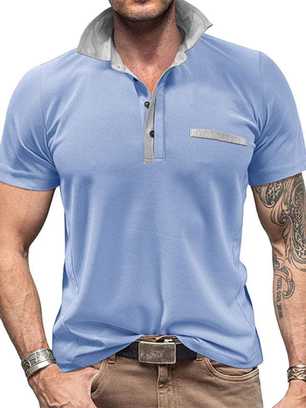 Stylish Men's Color Block Short Sleeve Polo Shirt for Effortless Casual Wear - MENLL