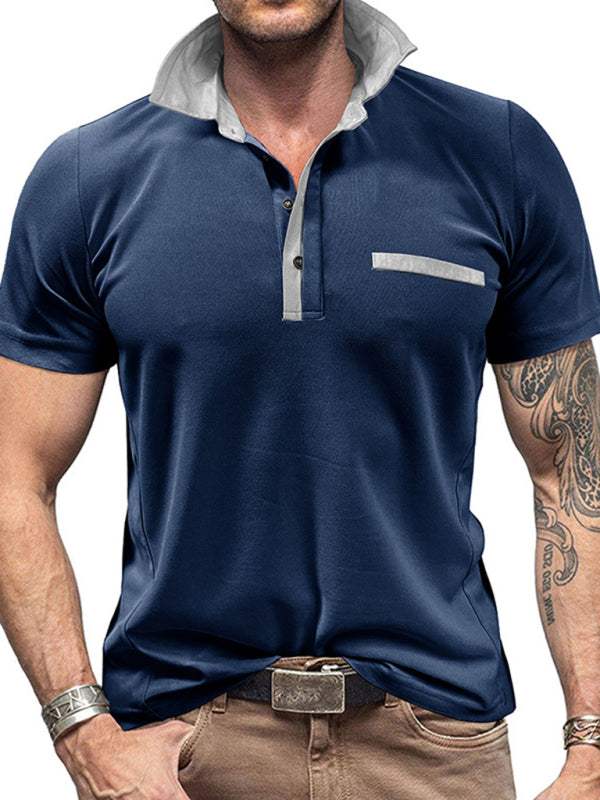 Stylish Men's Color Block Short Sleeve Polo Shirt for Effortless Casual Wear - MENLL