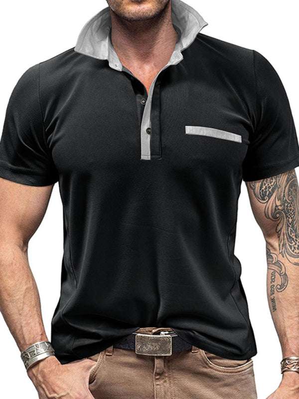 Stylish Men's Color Block Short Sleeve Polo Shirt for Effortless Casual Wear - MENLL
