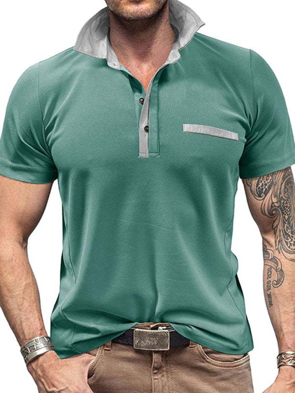 Stylish Men's Color Block Short Sleeve Polo Shirt for Effortless Casual Wear - MENLL