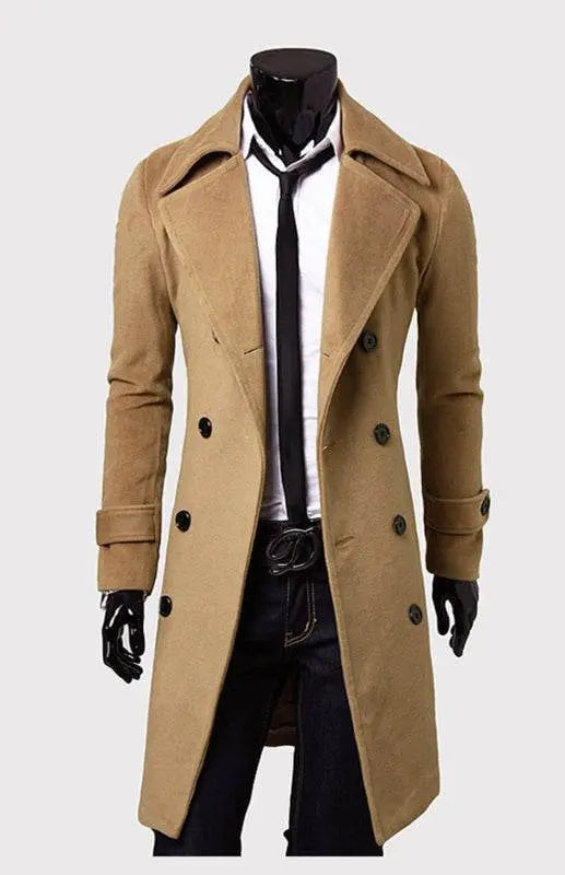 Elegant Men's Double Breasted Wool Overcoat for Timeless Style - MENLL