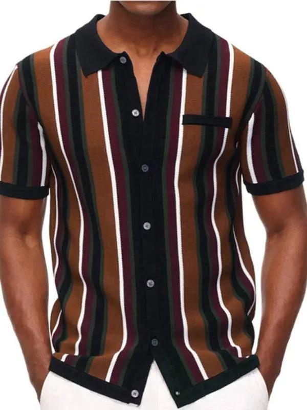 Stylish Men's Contrast Stripe Short Sleeve Shirt for Effortless Spring-Summer Chic - MENLL