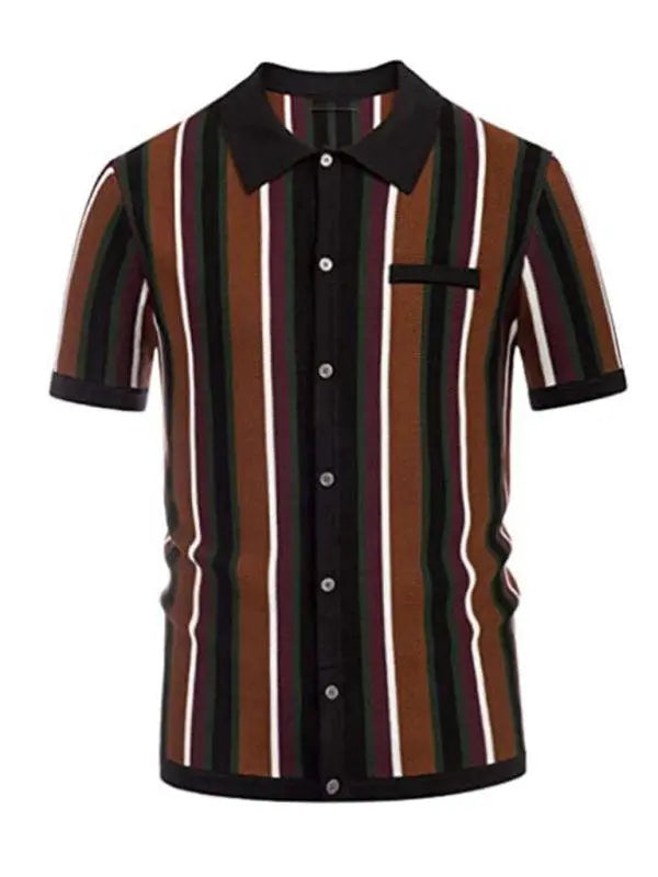 Stylish Men's Contrast Stripe Short Sleeve Shirt for Effortless Spring-Summer Chic - MENLL