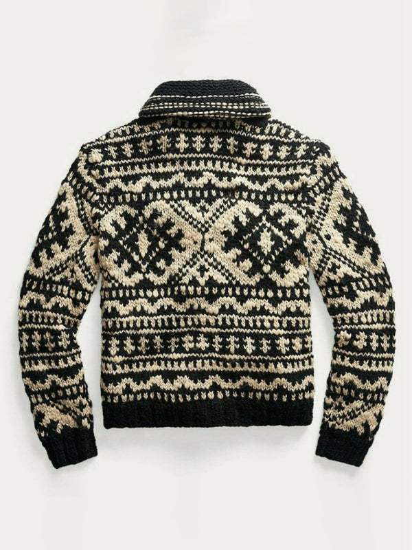 Stylish Men's Jacquard Knit Lapel Jacket - Perfect for Autumn-Winter Comfort - MENLL