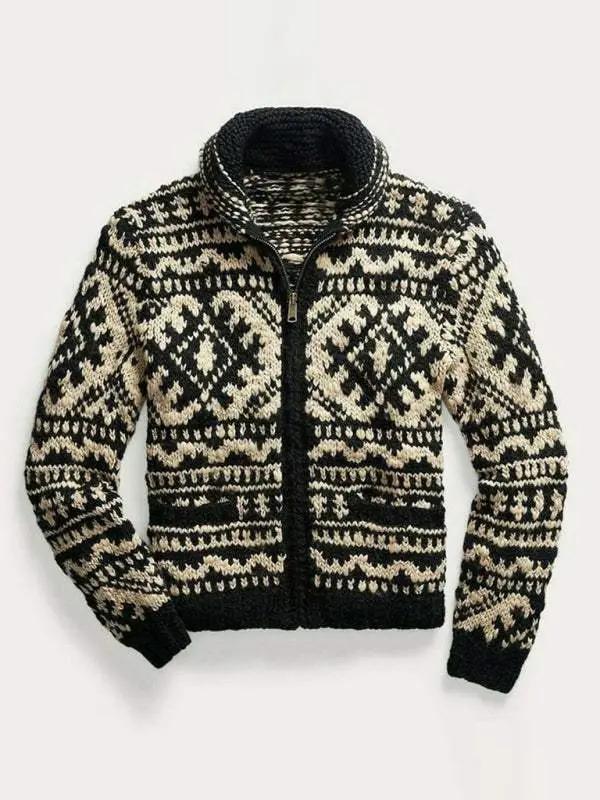 Stylish Men's Jacquard Knit Lapel Jacket - Perfect for Autumn-Winter Comfort - MENLL