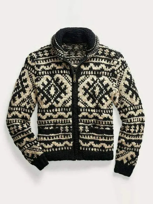 Stylish Men's Jacquard Knit Lapel Jacket - Perfect for Autumn-Winter Comfort - MENLL