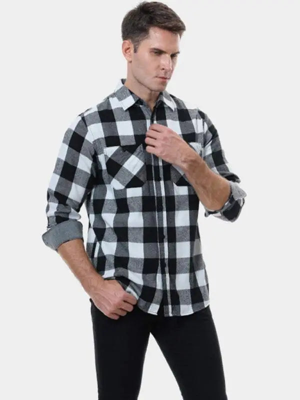 MENLL Soft Plaid Flannel Shirt Men's Casual Button-Down Comfortable by MENLL