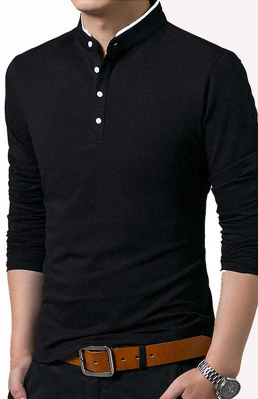 Sleek Solid Long Sleeve T-Shirt for Men - Perfect for Business and Casual Spring-Summer Style - MENLL