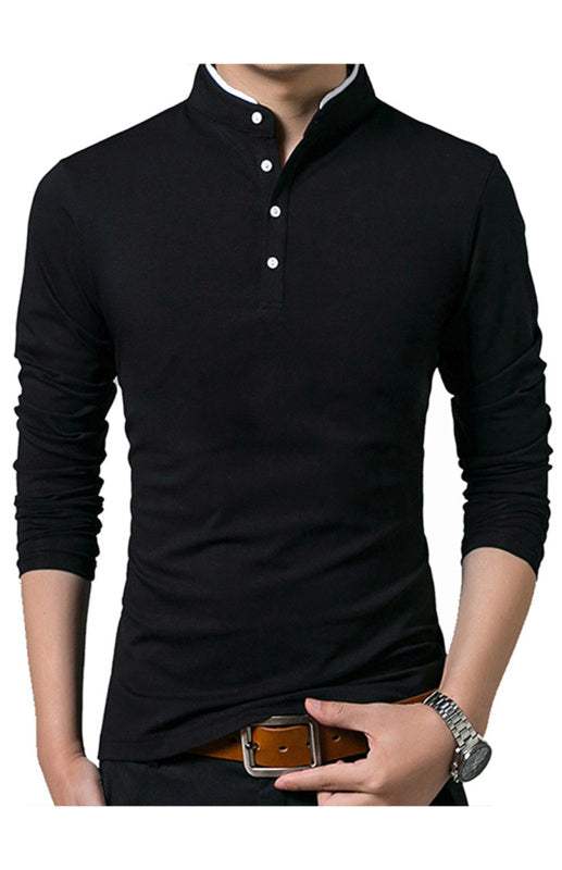 Sleek Solid Long Sleeve T-Shirt for Men - Perfect for Business and Casual Spring-Summer Style - MENLL