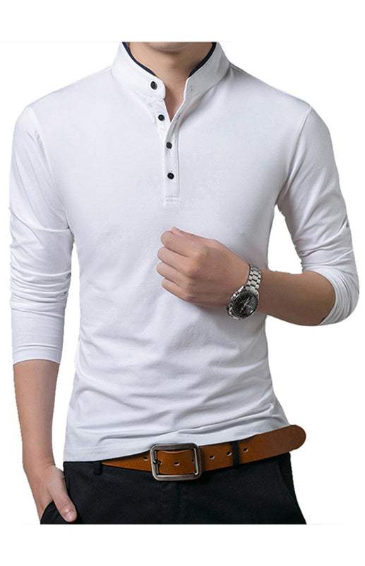 Sleek Solid Long Sleeve T-Shirt for Men - Perfect for Business and Casual Spring-Summer Style - MENLL