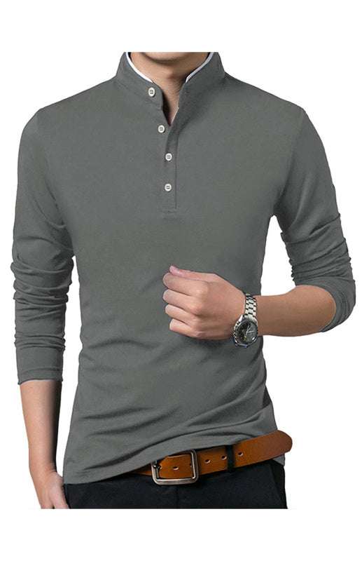 Sleek Solid Long Sleeve T-Shirt for Men - Perfect for Business and Casual Spring-Summer Style - MENLL