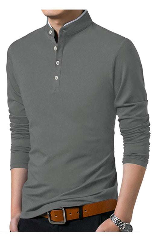 Sleek Solid Long Sleeve T-Shirt for Men - Perfect for Business and Casual Spring-Summer Style - MENLL
