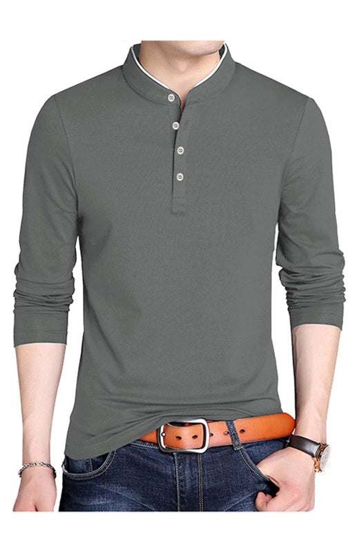 Sleek Solid Long Sleeve T-Shirt for Men - Perfect for Business and Casual Spring-Summer Style - MENLL