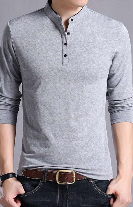 Sleek Solid Long Sleeve T-Shirt for Men - Perfect for Business and Casual Spring-Summer Style - MENLL