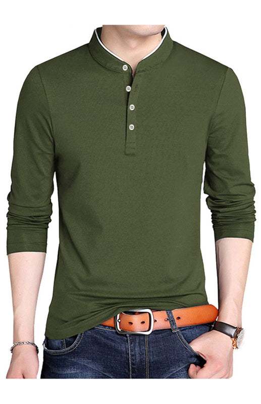 Sleek Solid Long Sleeve T-Shirt for Men - Perfect for Business and Casual Spring-Summer Style - MENLL