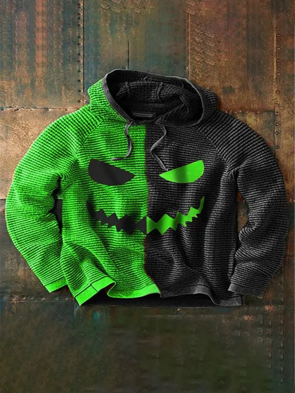 Spooktacular Pumpkin Print Hooded Sweatshirt for Men - Comfy Casual Fall Style - MENLL
