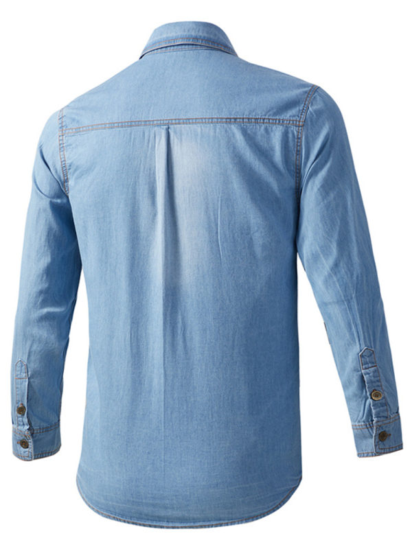 Stylish Men's Long-Sleeve Denim Shirt for Casual Workdays - MENLL
