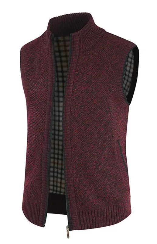 MENLL Sleeveless Cardigan Men's Casual Knit Vest Stand Collar Stylish by MENLL