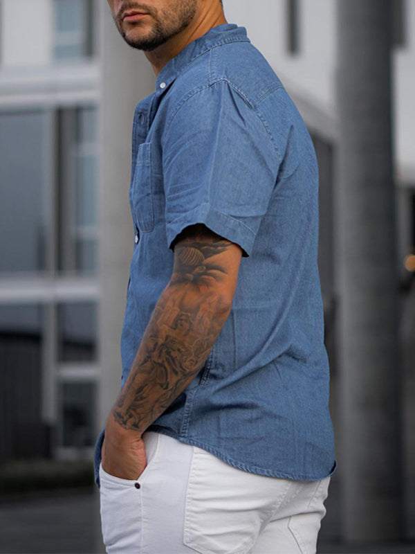 Versatile Men's Short Sleeve Faux Denim T-Shirt - Casual Comfort for Every Occasion - MENLL