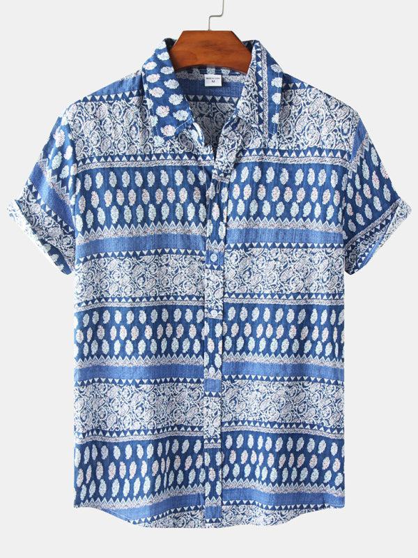 Vibrant floral print short sleeve shirt for men, perfect for spring and summer adventures.