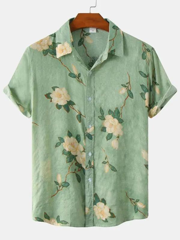 Vibrant Floral Print Short Sleeve Shirt for Men - Perfect for Spring and Summer Adventures - MENLL
