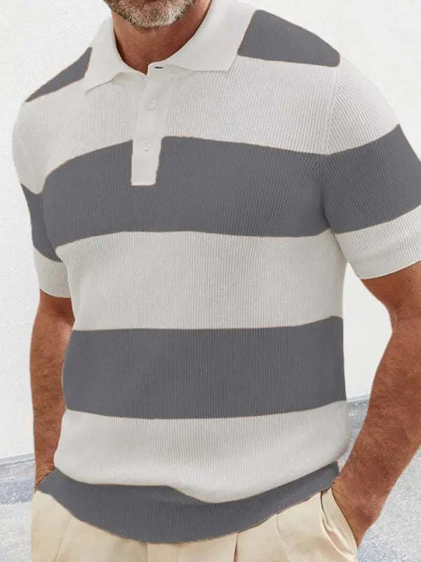 Vibrant Striped Men's Short-Sleeved Polo Knit - Elevate Your Spring-Summer Style! - MENLL