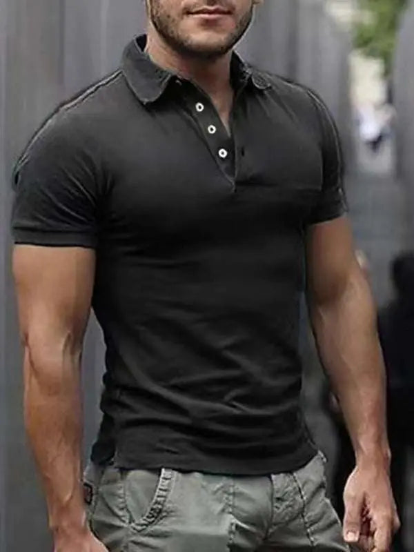 Chic Men's Short Sleeve Solid Lapel Polo Shirt for Effortless Style - MENLL
