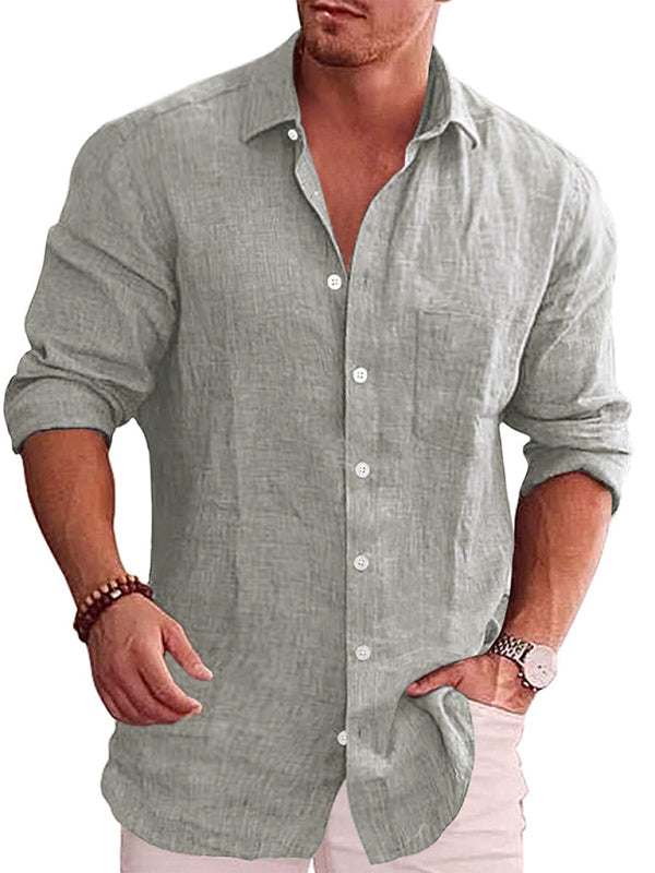 Linen Lapel Casual Long Sleeve Men's Shirt - Effortless Style for Spring & Summer Adventures