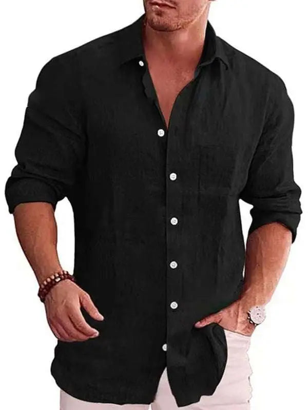 Linen Lapel Casual Long Sleeve Men's Shirt - Effortless Style for Spring & Summer Adventures - MENLL