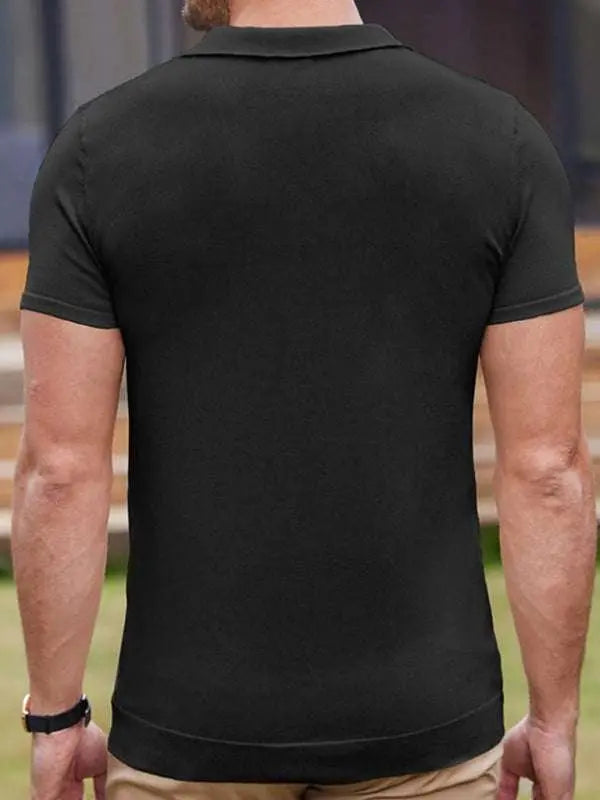 Chic Striped Jacquard Polo Sweater: Short-Sleeved Business Casual Essential for Effortless Style - MENLL