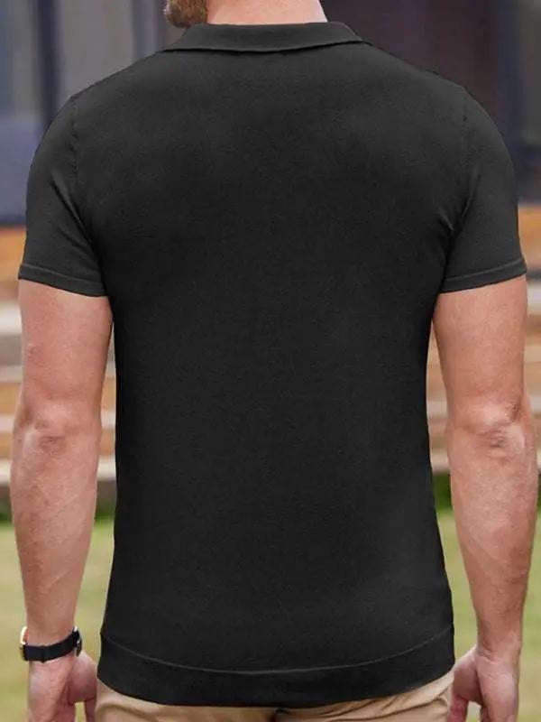 Chic Striped Jacquard Polo Sweater: Short-Sleeved Business Casual Essential for Effortless Style - MENLL