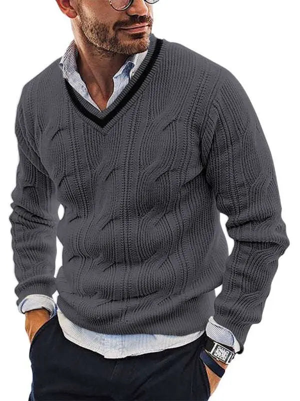 Stylish Men's V-Neck Knitted Sweater for a Trendy Autumn-Winter Look - MENLL