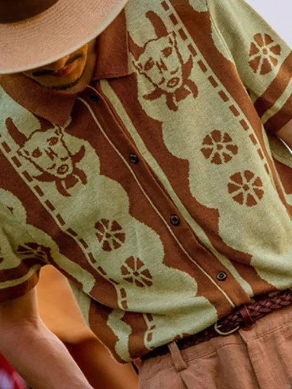 Stylish Spring-Summer Jacquard Knitted Polo Shirt with Short Sleeves - MENLL