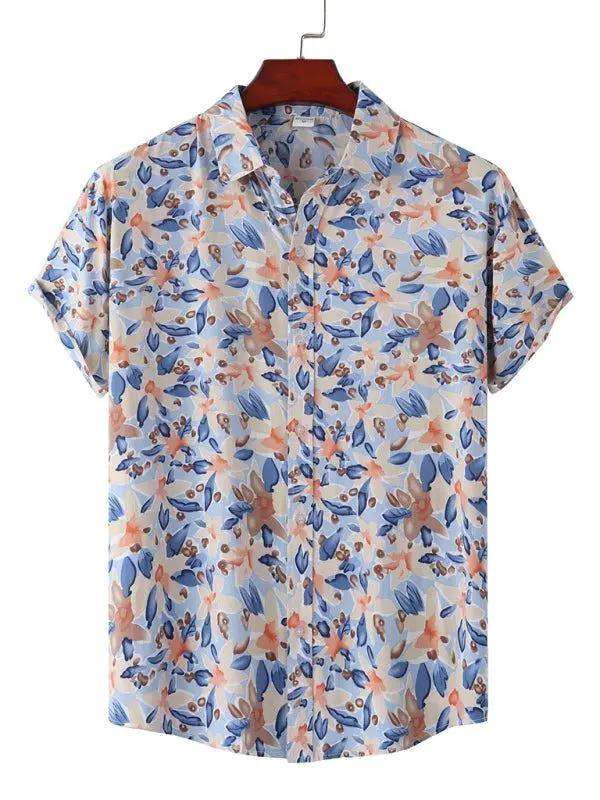 Vibrant Hawaiian Floral Short Sleeve Beach Shirt for Effortless Summer Style - MENLL