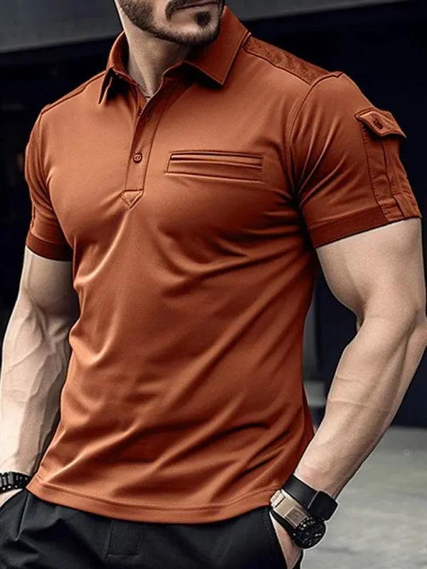 Men's muscle fit sports polo shirt with pocket design in rust color, perfect for spring and summer wear.