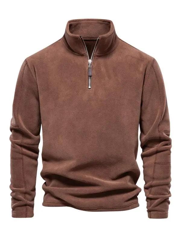 Men's polar fleece half-zip sweatshirt with stand collar, long sleeve, ideal for autumn-winter style.