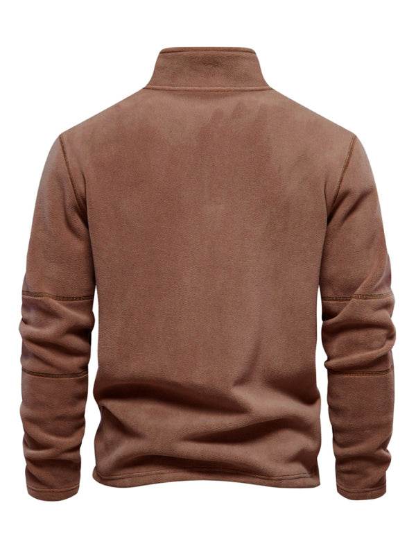 Men's Cozy Polar Fleece Half-Zip Sweatshirt with Stand Collar - Perfect for Autumn-Winter Style - MENLL