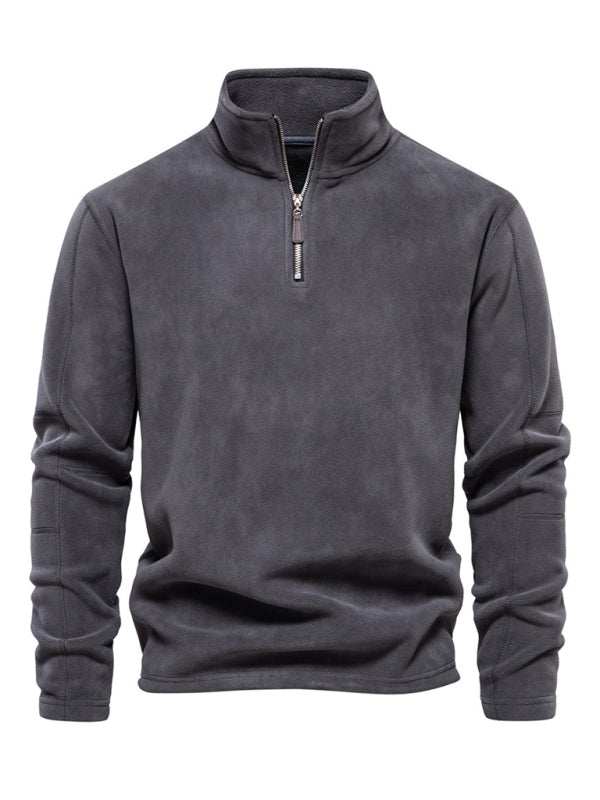 Men's Cozy Polar Fleece Half-Zip Sweatshirt with Stand Collar - Perfect for Autumn-Winter Style - MENLL
