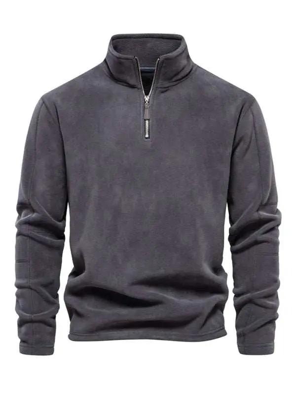 Men's Cozy Polar Fleece Half-Zip Sweatshirt with Stand Collar - Perfect for Autumn-Winter Style - MENLL
