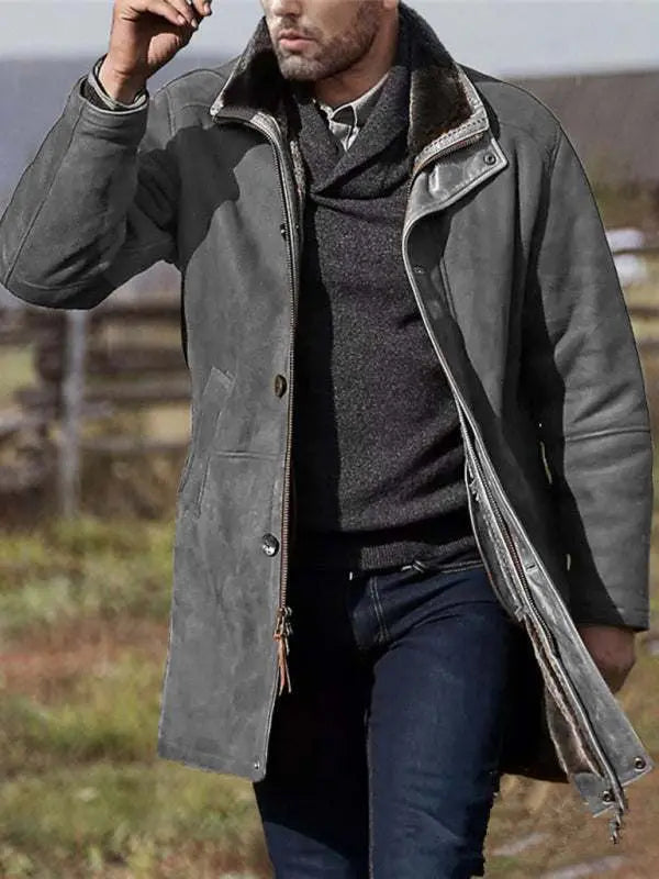 MENLL Wool Zipper Coat Men's Casual Loose Fit Winter Jacket Warm & Stylish by MENLL